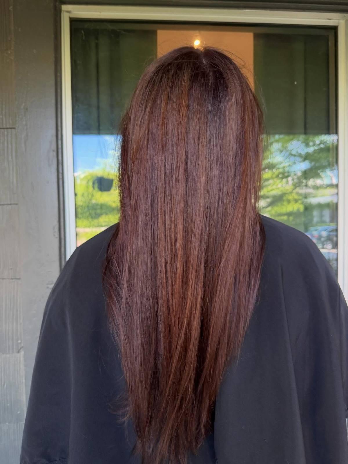 Rich auburn red, long and sleek