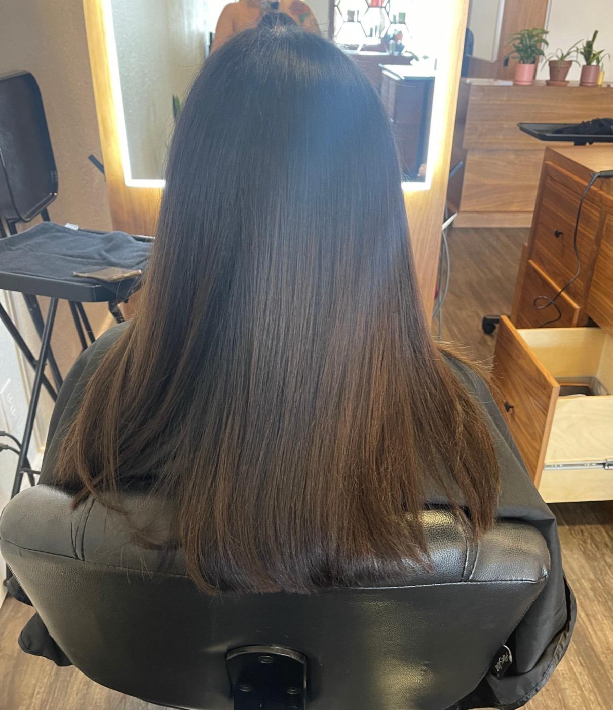Glossy espresso brunette, blunt cut