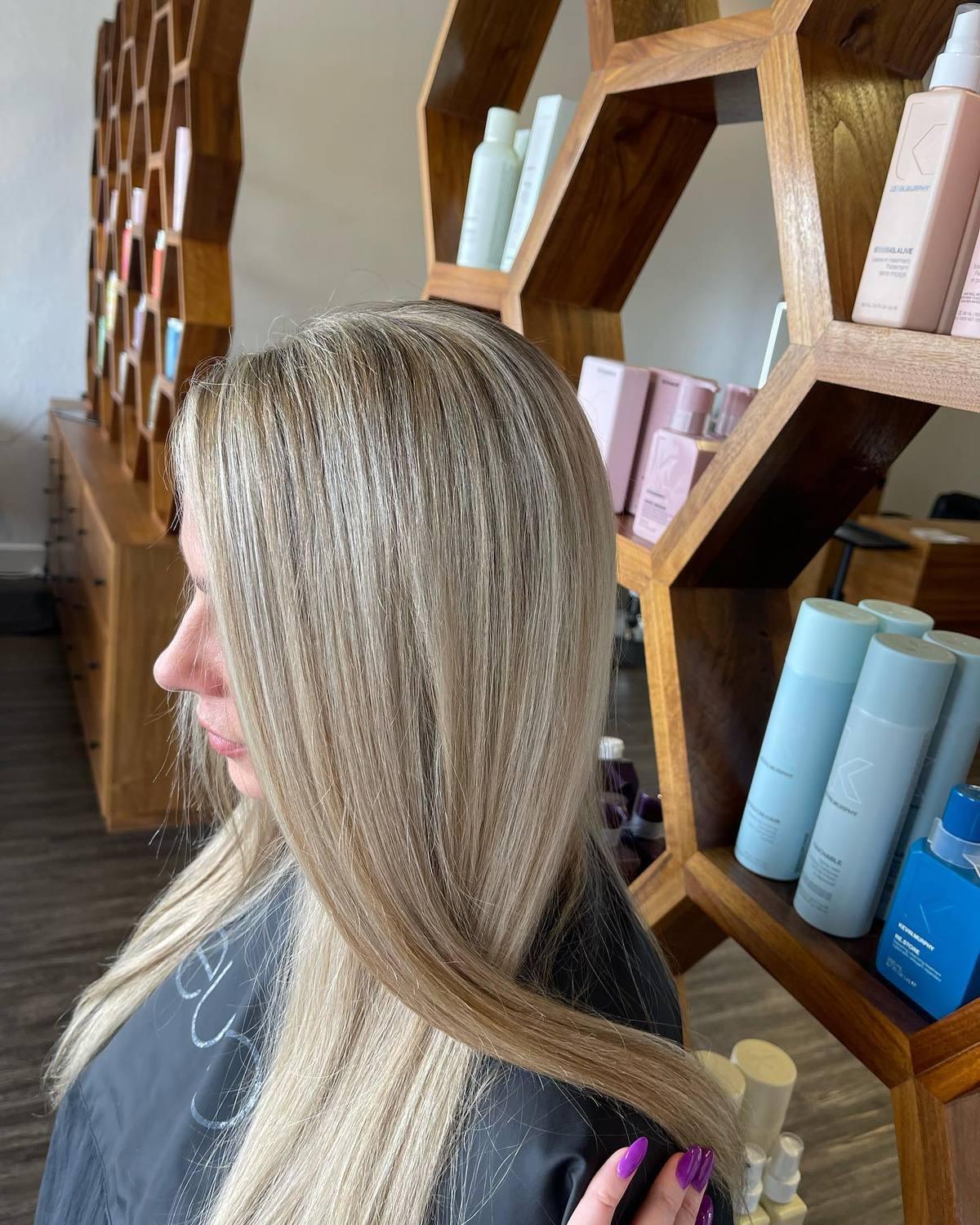 Icy beige blonde, sleek and glossy finish